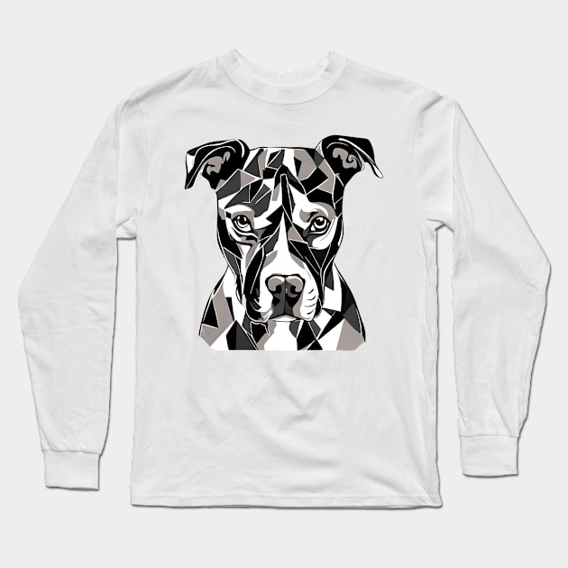 Striking Geometric Pitbull Terrier Long Sleeve T-Shirt by Doodle and Things